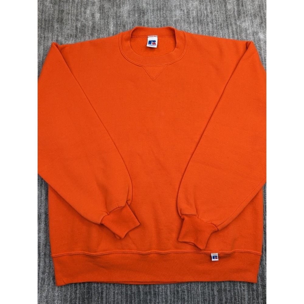 Vintage Russell Athletic Crewneck Sweatshirt Mens L Orange Blank 90s Made in USA